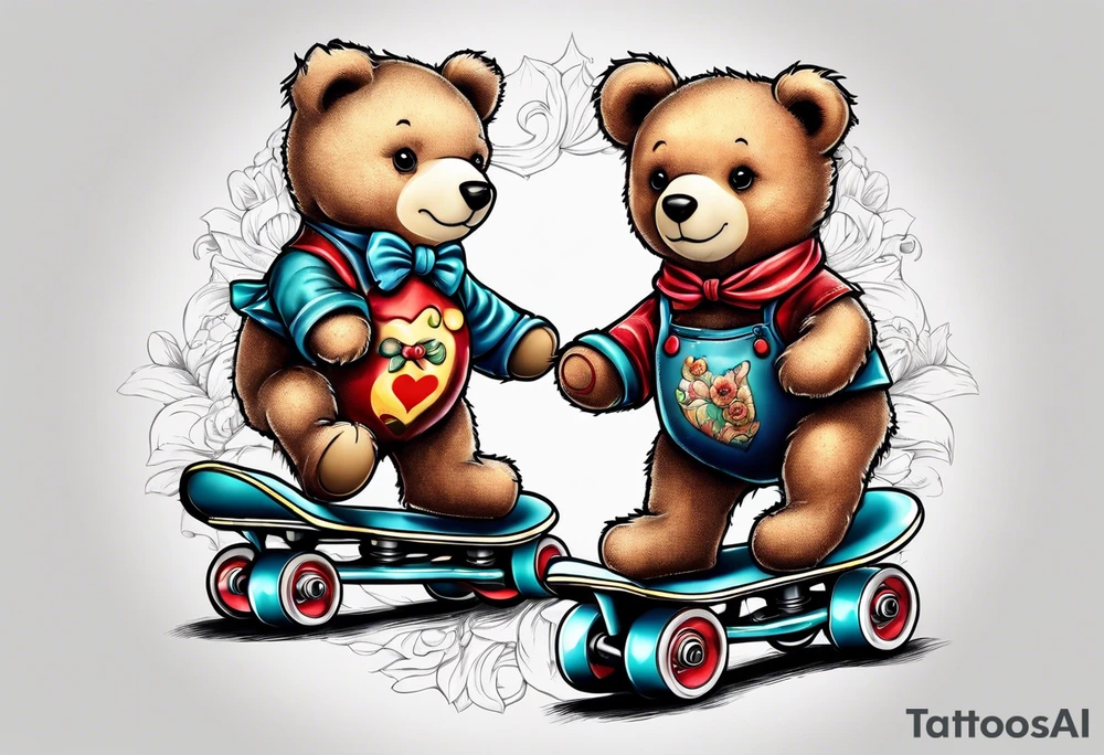 teddy bears wearing rollerskates tattoo idea
