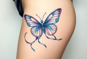 ethereal butterfly with flowing silk ribbons in moonlight tattoo idea