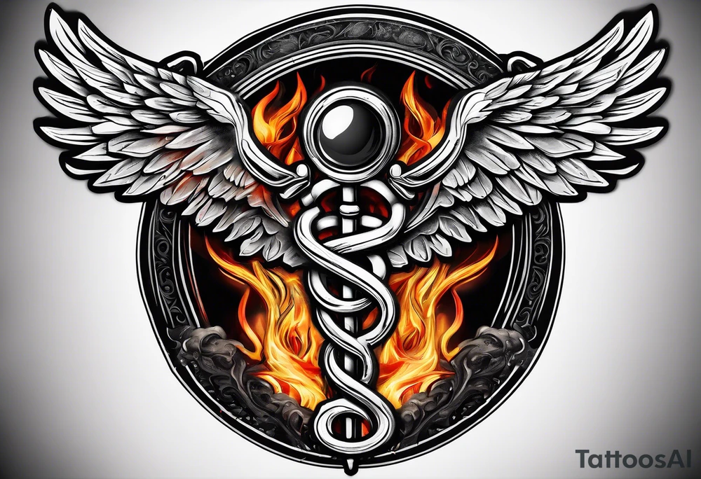 The Caduceus Nursing symbol mixed with fire and the animal kingdom. Have a stethoscope in there tattoo idea