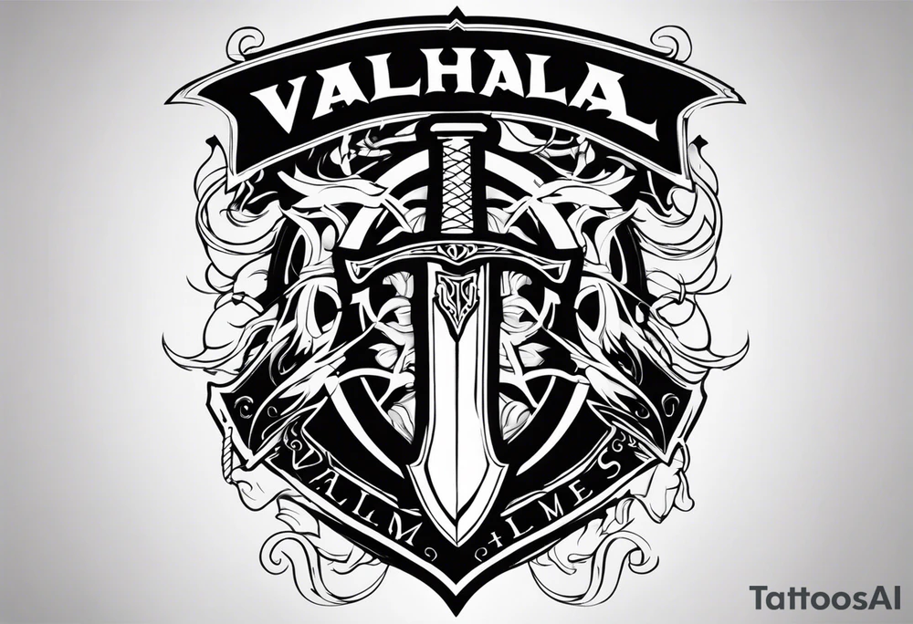 Valhalla flames sword shield barb wire tattoo idea