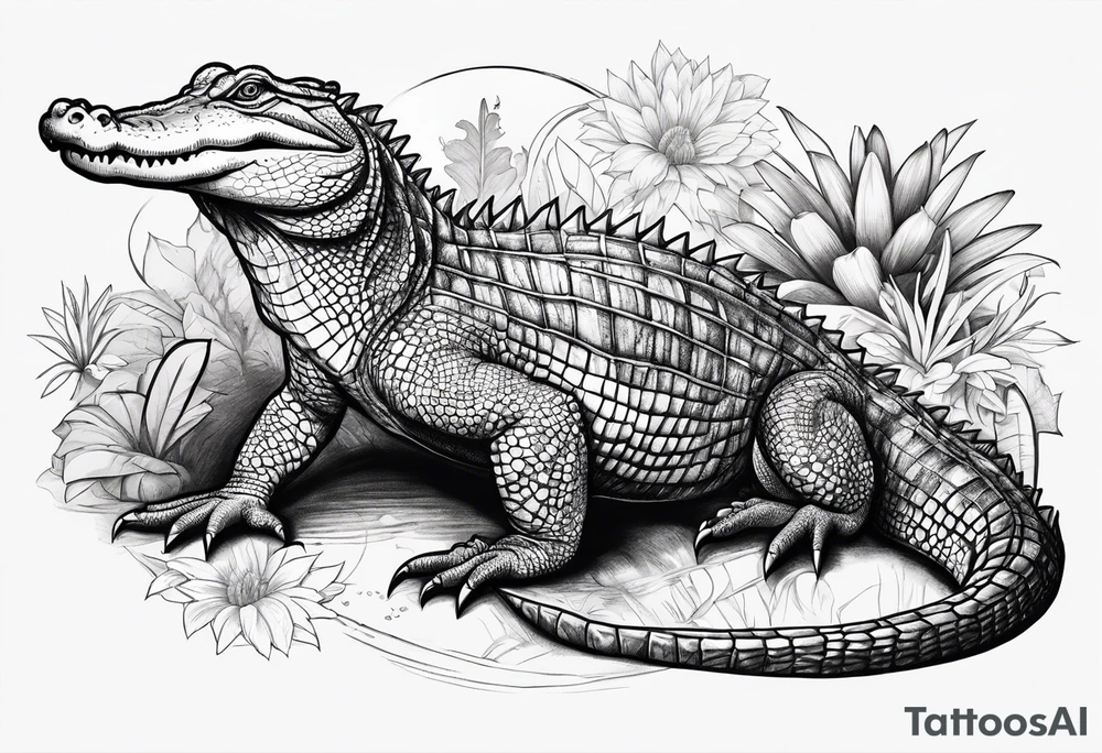 Full body alligator with tail leg top view tattoo idea