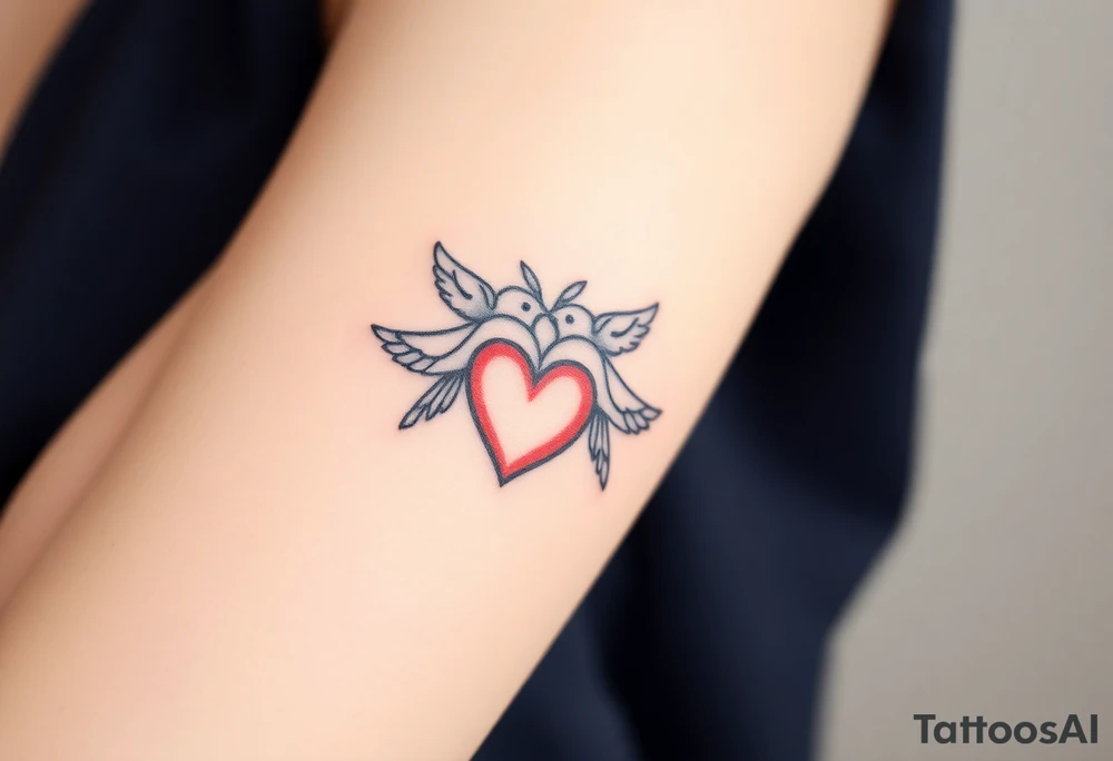 dainty sacred heart with two birds tattoo idea