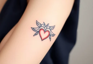 dainty sacred heart with two birds tattoo idea