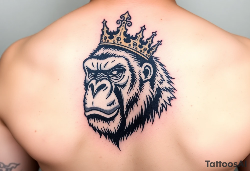 Powerful gorilla with crown tattoo idea