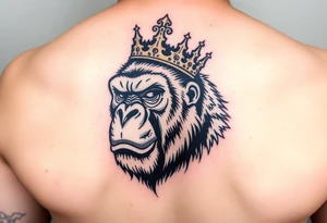 Powerful gorilla with crown tattoo idea