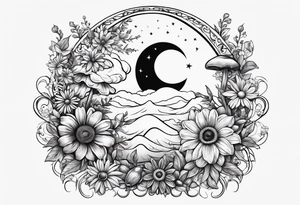 Crescent moon muschrooms and daisy’s tattoo idea