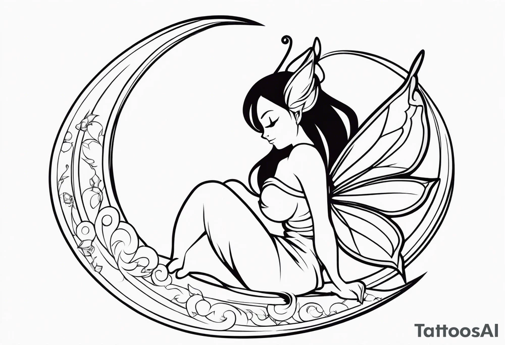 A fairy with a tail inspired by the logo of the show called Fairy Tail in a fetal position tattoo idea