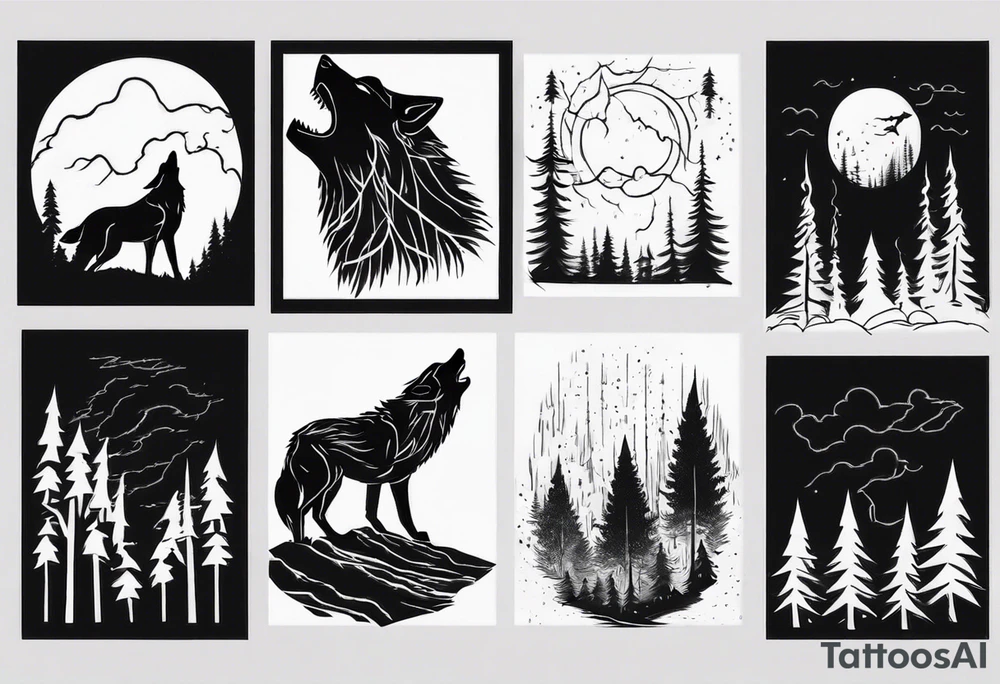 thunderstorm over a forest and a wolf howling tattoo idea thunderstorm over a forest and a wolf howling tattoo idea