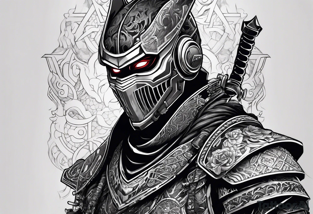 Angry Male Modern robot ninja with demon mask tattoo idea