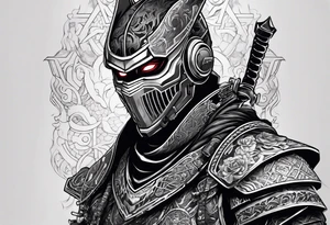 Angry Male Modern robot ninja with demon mask tattoo idea