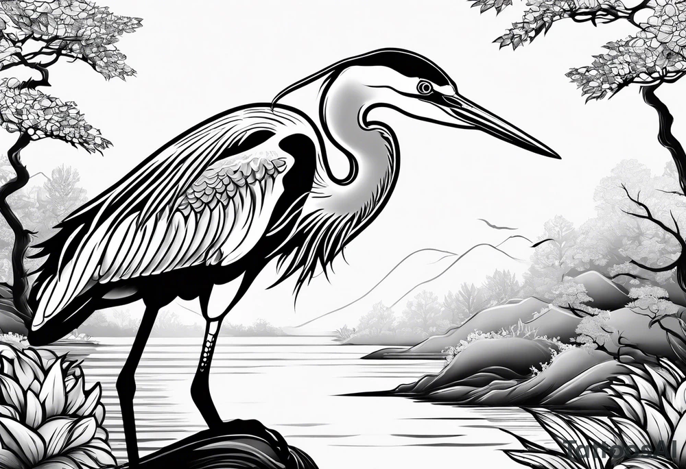 blue heron tattoo idea
