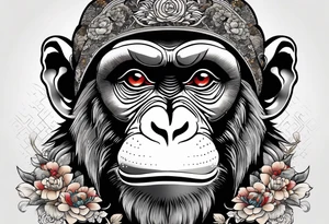 traditional japanese style monkey with full body tattoo idea
