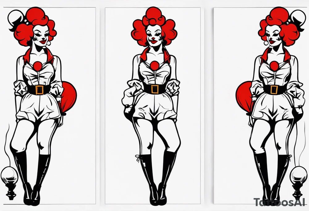 female pin up clown full body tattoo idea