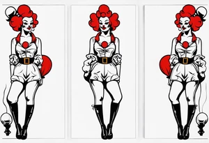 female pin up clown full body tattoo idea