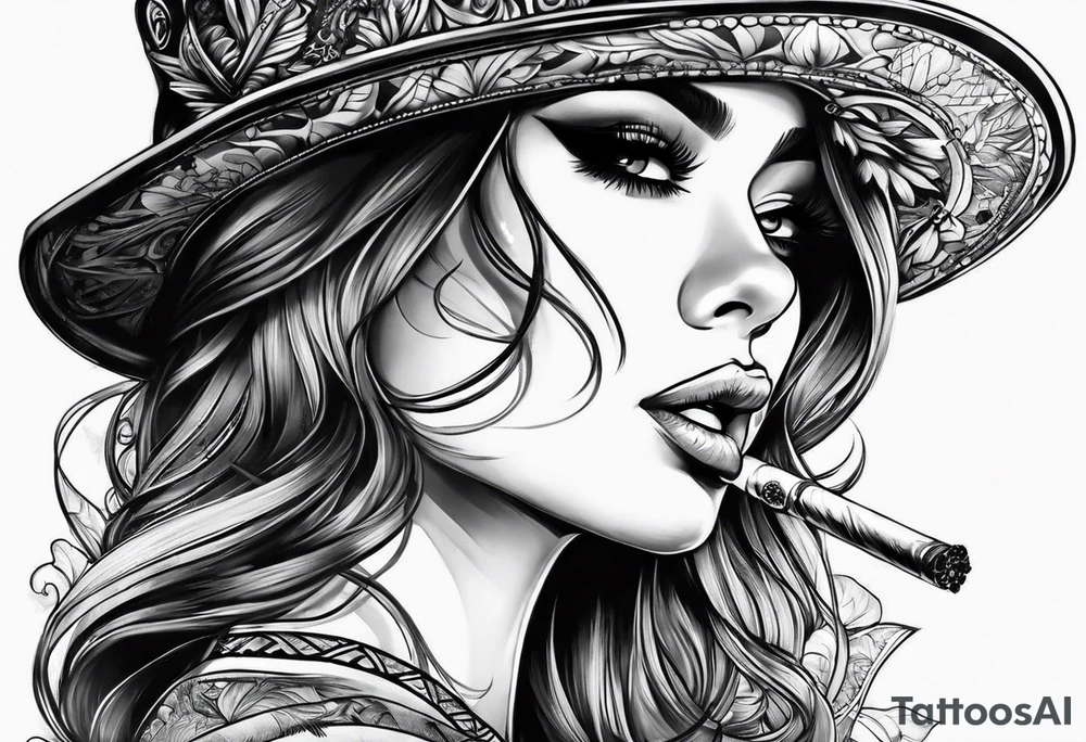 Girl smoking cigarette tattoo idea