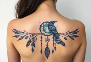 Raven dream catcher milky way moon shooting star tattoo idea
