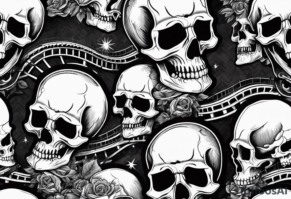 skulls with roller coaster track tattoo idea
