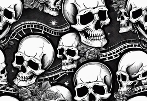 skulls with roller coaster track tattoo idea