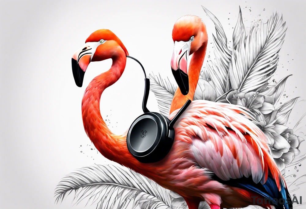 flamingo with a headphone tattoo idea