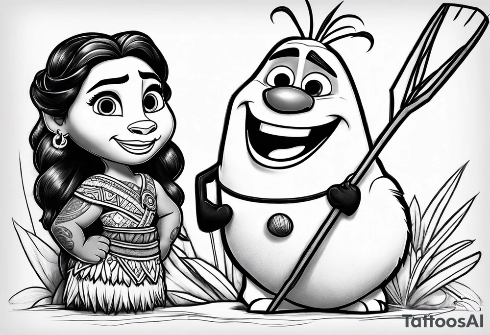 olaf hanging out with maui from moana tattoo idea