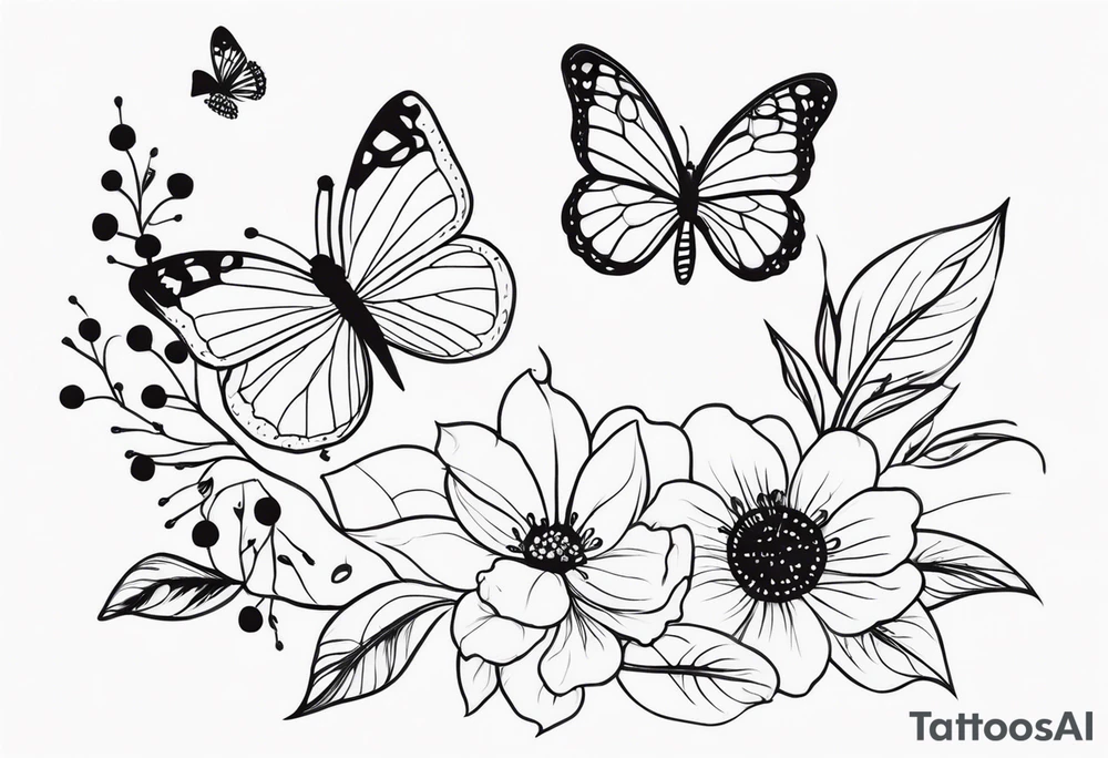 flowers with butterflies and ladybugs tattoo idea