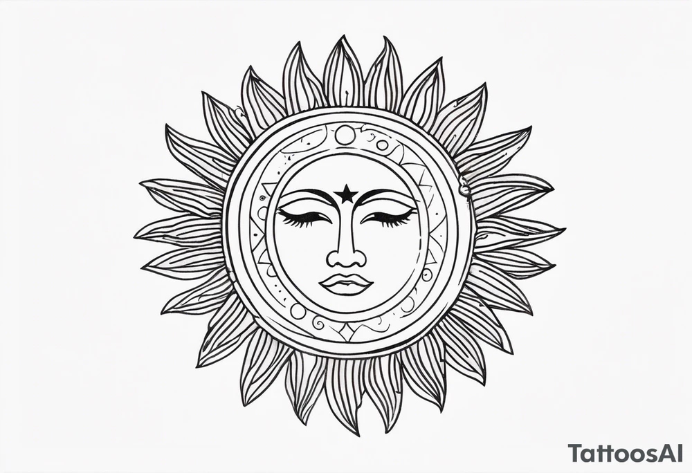 a sun with hair tattoo idea