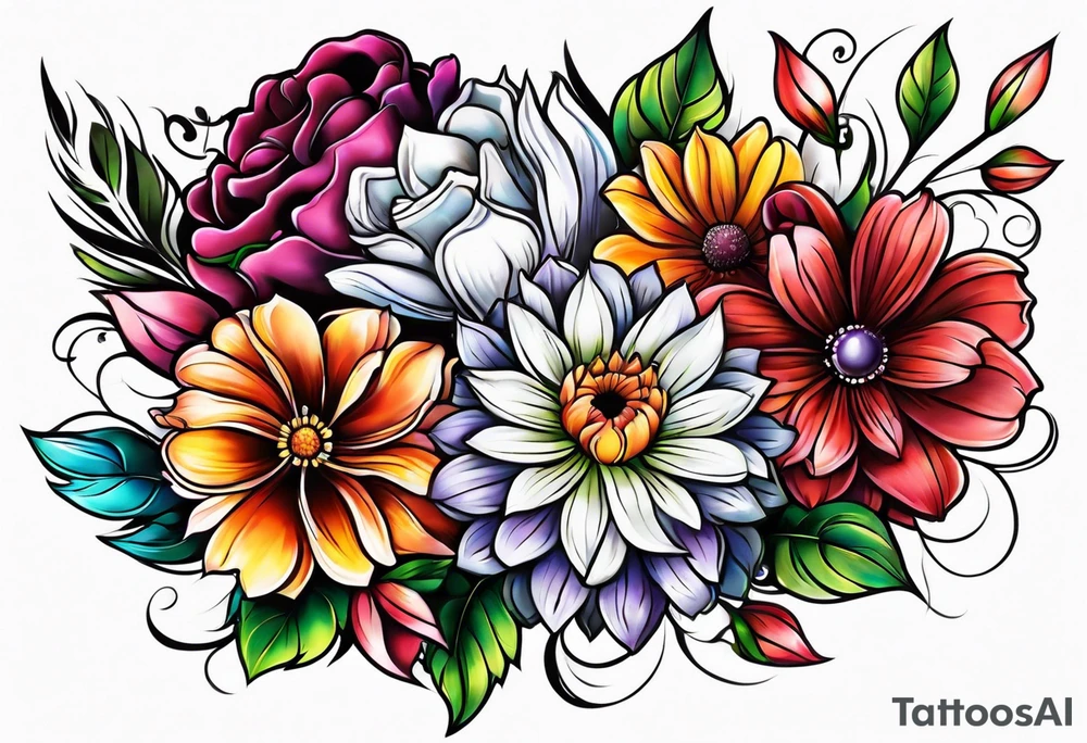 Colorful flower sleeve tattoo idea