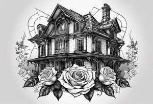 тату рукав, abandoned old gotic house, broken sword, roses, tattoo idea