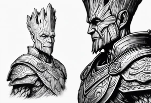 Groot greek warrior, half viewed with sword, knight tattoo idea