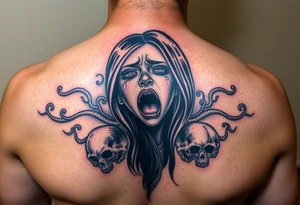 Gangsta sadgirl crying looks gangsta with smoke and skulls tattoo idea