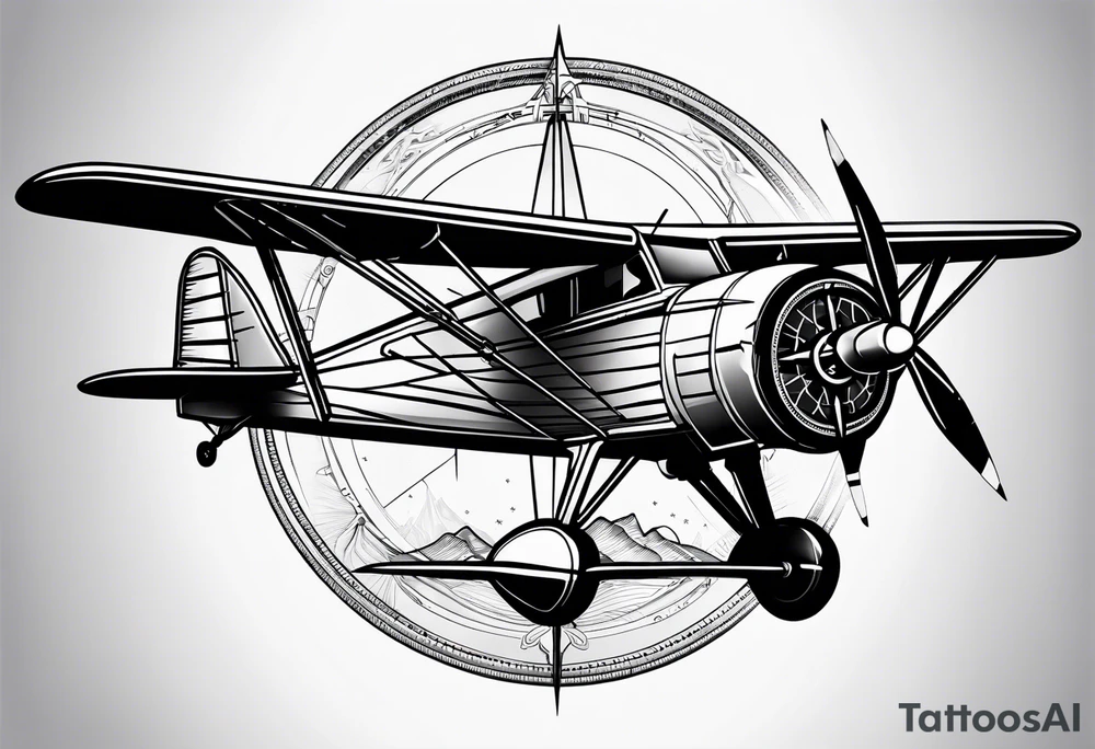 compass airplane tattoo idea