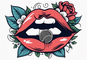 lips singing old school vintage traditional
flowers around and mouth next to microphone
bold and colorful simple design tattoo idea