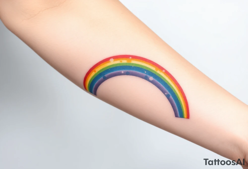 A rainbow with a halo above it to honour a rainbow baby tattoo idea