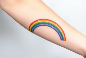 A rainbow with a halo above it to honour a rainbow baby tattoo idea