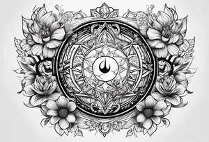 Design a sleeve arm tattoo that symbolizes power, peace and love with the sun and moon and with flowers and butterflies but also shows masculinity tattoo idea