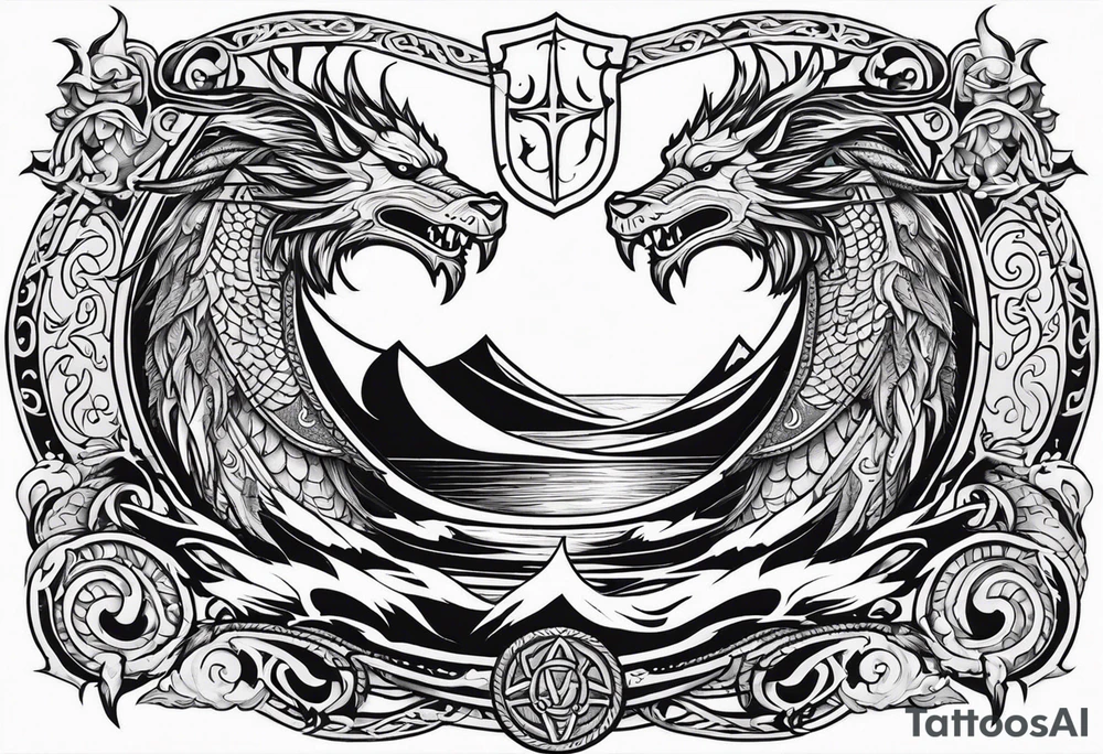 Valhalla sword shield viking ship dragon head tattoo idea Valhalla sword shield viking ship dragon head tattoo idea