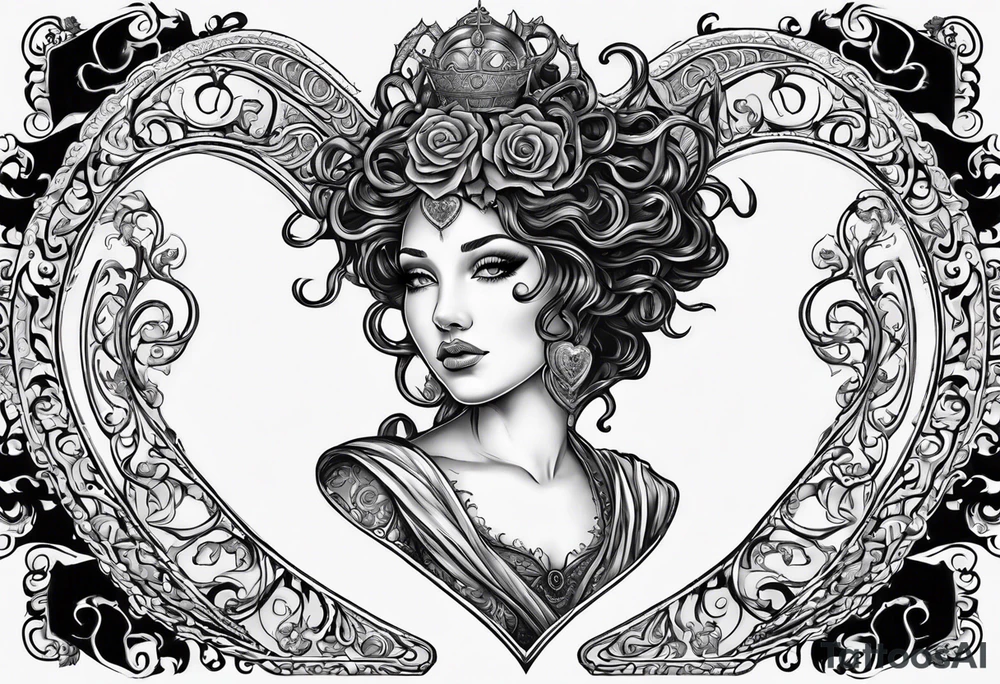 Gothic Medusa lady head inside of a heart blackwork tattoo idea
