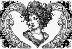 Gothic Medusa lady head inside of a heart blackwork tattoo idea