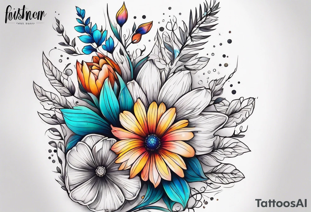 Upper arm half sleeve full color wild flowers tattoo idea