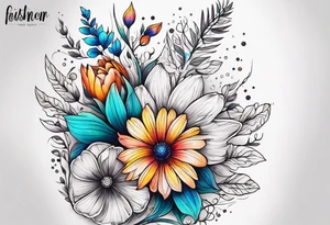 Upper arm half sleeve full color wild flowers tattoo idea
