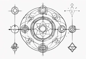 long quantum atoms chain with spiritual elements tattoo idea