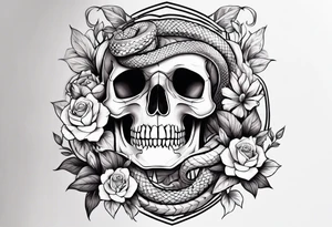 Snakes, skulls, and flowers tattoo idea