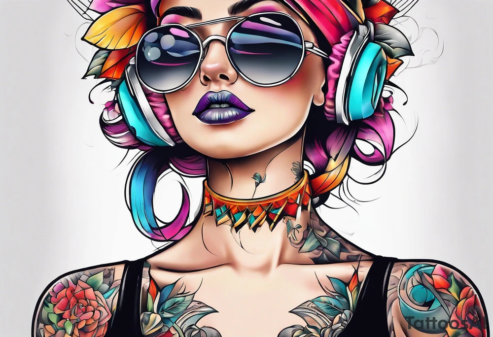 neck tattoo stencil about pain and struggle in new school or polka trash style tattoo idea