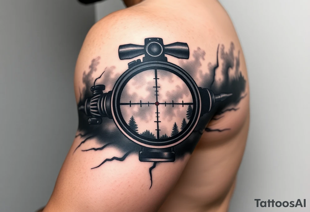 scope crosshairs with eerie fog in background tattoo idea