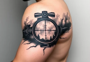 scope crosshairs with eerie fog in background tattoo idea