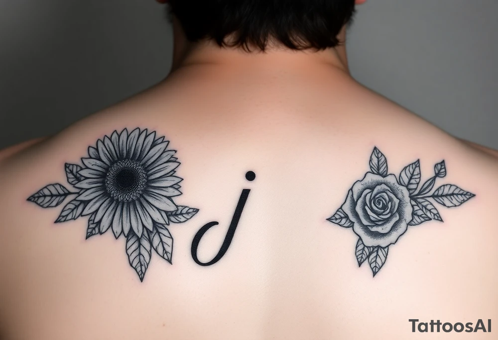 i need more sunflowers and for it to be on the name, but the name is above the flower, and i need roses on the “j” tattoo idea