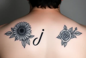 i need more sunflowers and for it to be on the name, but the name is above the flower, and i need roses on the “j” tattoo idea
