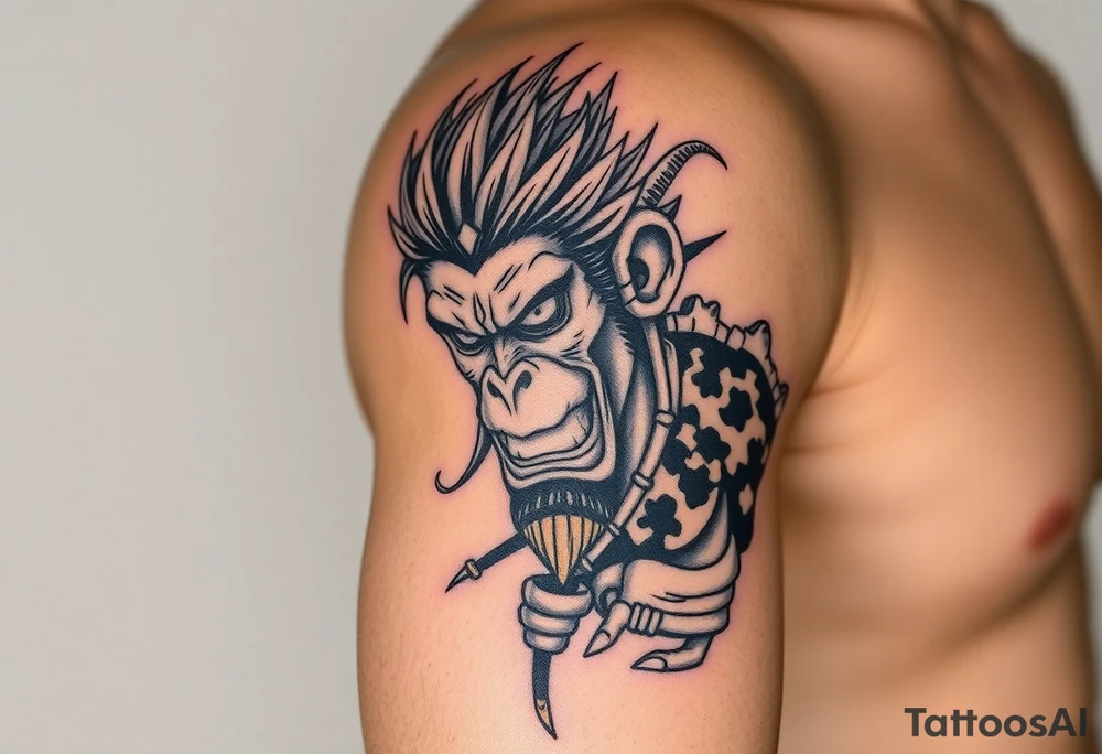 powerful majestic monkey king son wukong as monkey d luffy tattoo idea