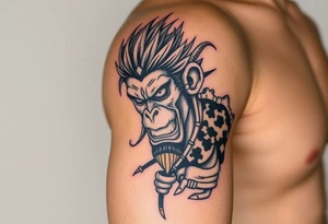 powerful majestic monkey king son wukong as monkey d luffy tattoo idea