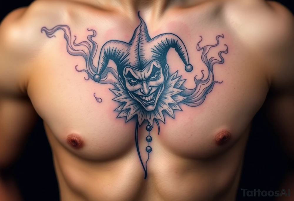 jester in a fog of smoke tattoo idea